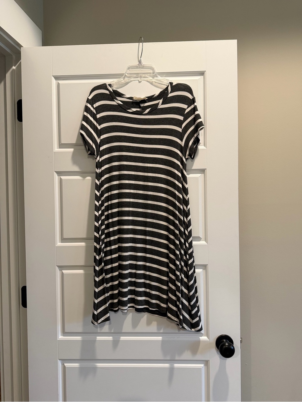 Black and White Striped Short Sleeve Swing Dress